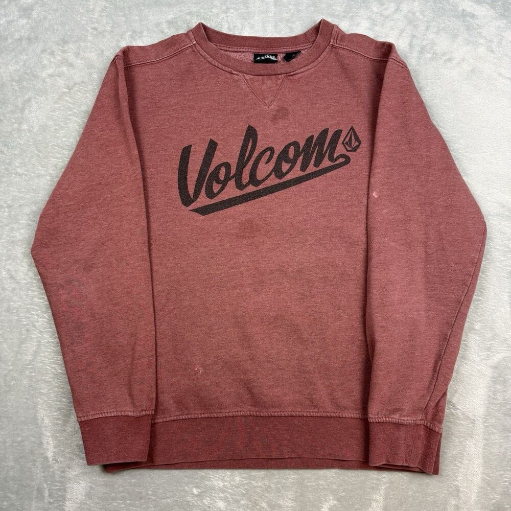 Volcom Crewneck Sweatshirt Mens Medium Red Spellout Logo Skate Surf Pullover
